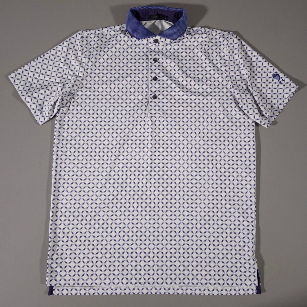 Greyson Golf Polo Mens Medium White Purple Pineapple Geometric Performance Shirt